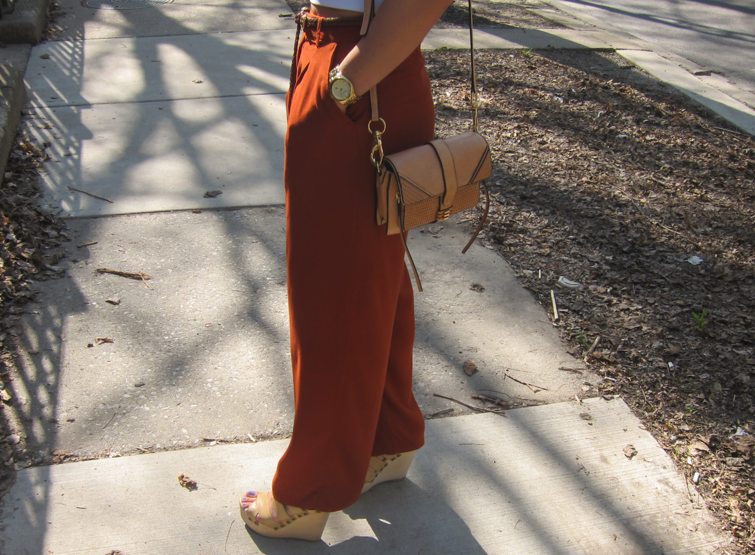 burnt orange flowy pants